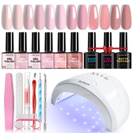 LIMEGIRL Gel Nail Polish Set 6 Color Set with UV Nail Light and Nail Tools, Soaking Nail Set, for Beginners DIY Nail Set (Corol: ZH644-3)